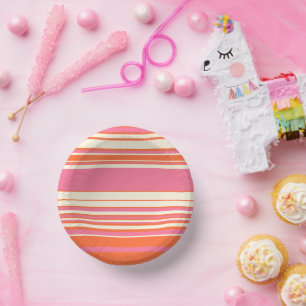 Complex Stripes - Pink, Orange and Cream Paper Plate