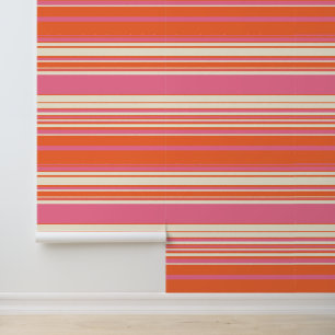 Complex Stripes - Pink, Orange and Cream  Wallpaper