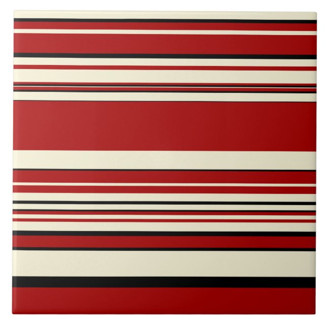 Complex Stripes - Red & Cream Ceramic Tile (Front)