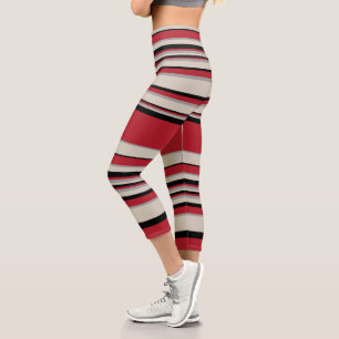 Complex Stripes - Red, Grey, Black and Bone White Capri Leggings