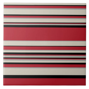 Complex Stripes - Red, Grey, Black and Bone White Ceramic Tile