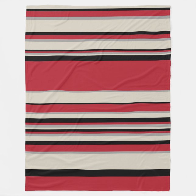 Complex Stripes - Red, Grey, Black and Bone White Fleece Blanket (Front)