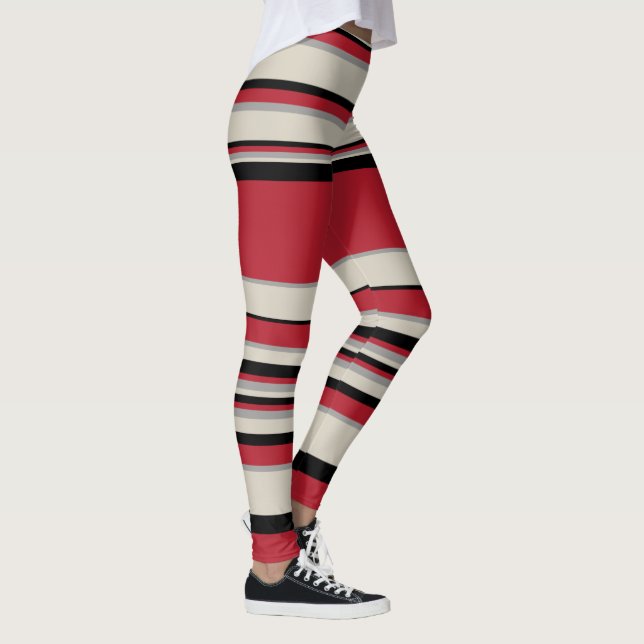 Complex Stripes - Red, Grey, Black and Bone White Leggings (Right)