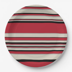 Complex Stripes - Red, Grey, Black and Bone White Paper Plate