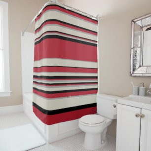 Complex Stripes - Red, Grey, Black and Bone White Shower Curtain
