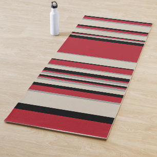 Complex Stripes - Red, Grey, Black and Bone White Yoga Mat