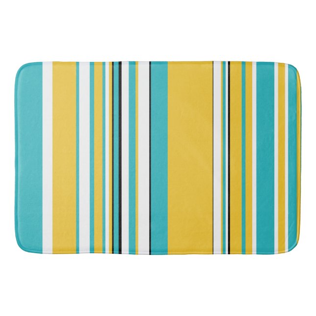 Complex Stripes - Turquoise and Yellow Bath Mat (Front)