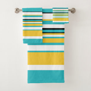 Complex Stripes - Turquoise and Yellow Bath Towel Set
