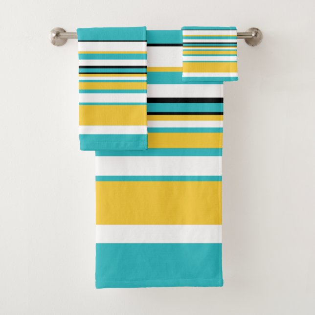 Complex Stripes - Turquoise and Yellow Bath Towel Set (Insitu)