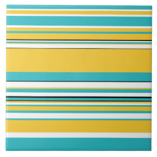 Complex Stripes - Turquoise and Yellow Ceramic Tile