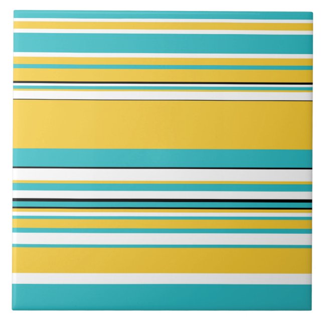 Complex Stripes - Turquoise and Yellow Ceramic Tile (Front)