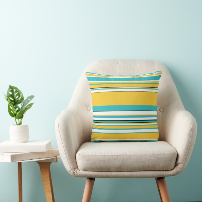 Complex Stripes - Turquoise and Yellow Cushion (Chair)