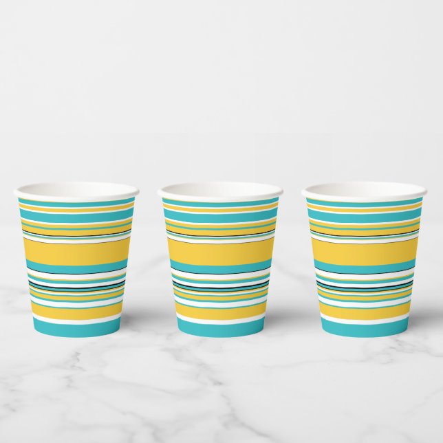 Complex Stripes - Turquoise and Yellow Paper Cups (Multi)