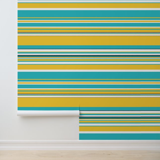 Complex Stripes - Turquoise and Yellow Wallpaper (Application)