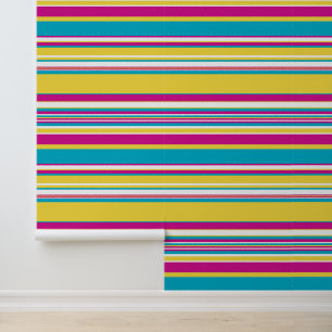 Complex Stripes -Turquoise, Yellow, Pink and White Wallpaper