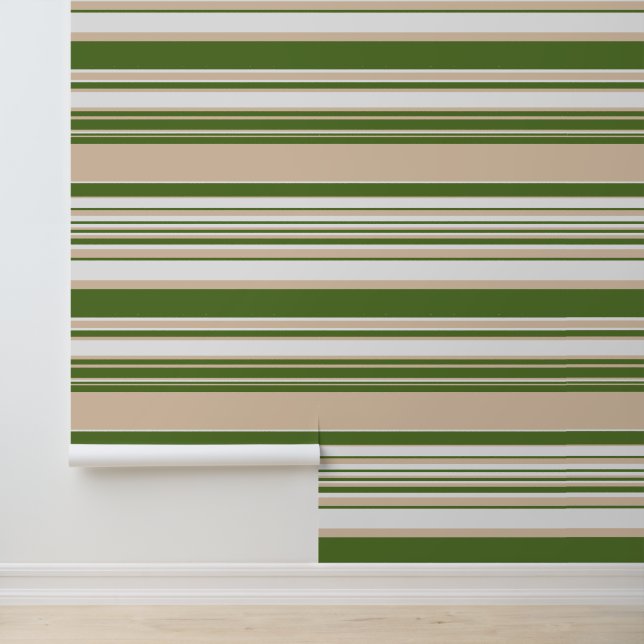 Complex Stripes - White, Sand and Palm Green Wallpaper (Application)