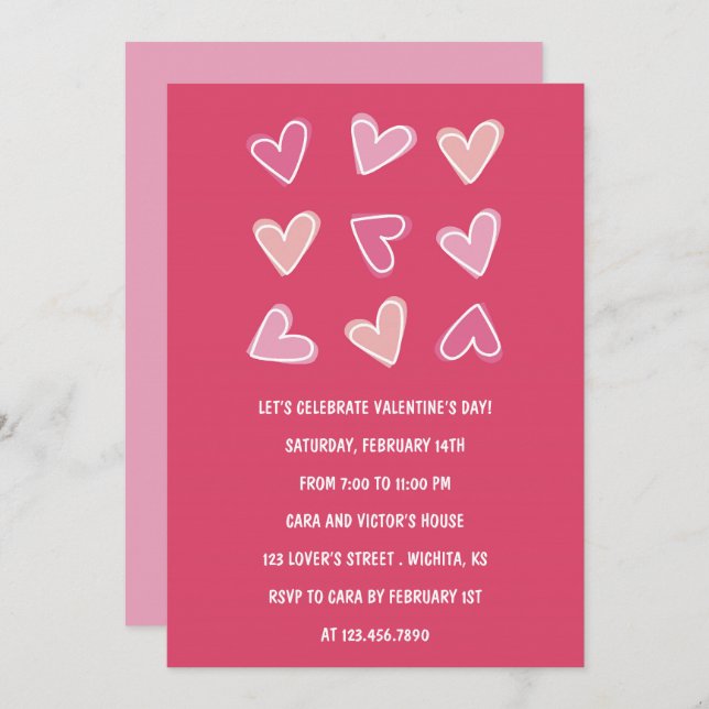 Complicated Love Pink Hearts Valentine Party Invitation (Front/Back)