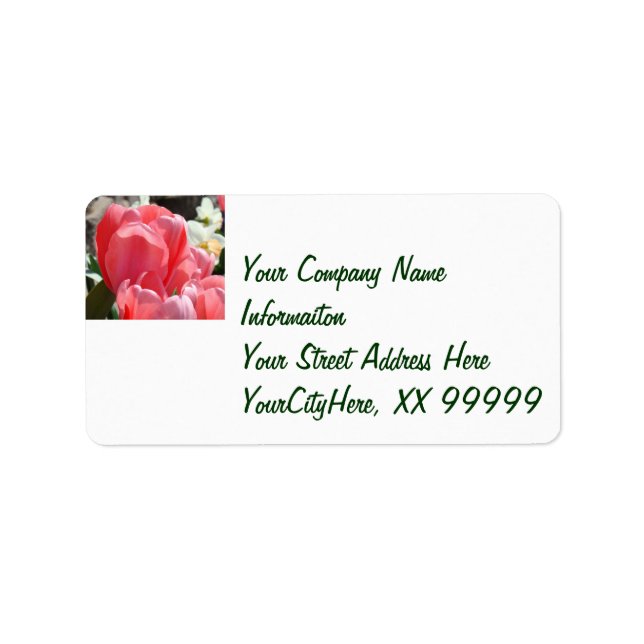 Compnay Return Address Labels Pink Tulips Flowers (Front)