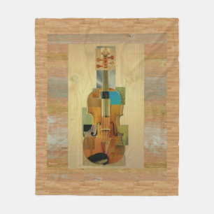 Composed Violin on Wood Panel Effect Background Fleece Blanket