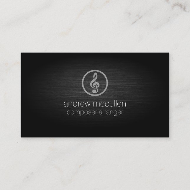 Composer Arranger Treble Clef Icon Brushed Metal Business Card (Front)