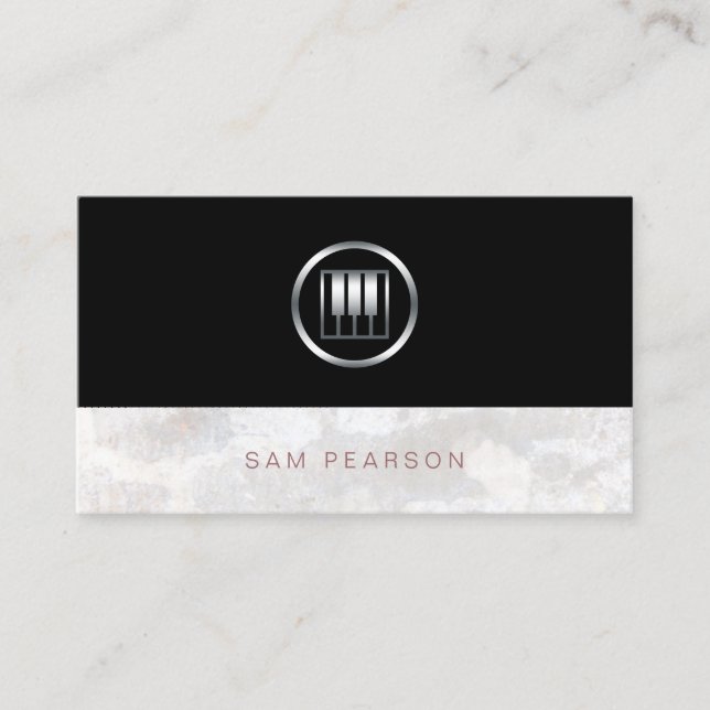 Composer Songwriter Bold Silver Piano Keys Icon Business Card (Front)