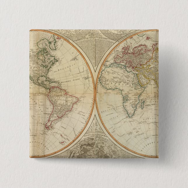 Composite World hand coloured map 15 Cm Square Badge (Front)
