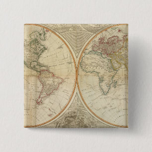 Composite World hand coloured map 15 Cm Square Badge