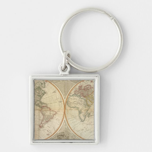Composite World hand coloured map Key Ring (Front)