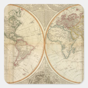 Composite World hand coloured map Square Sticker