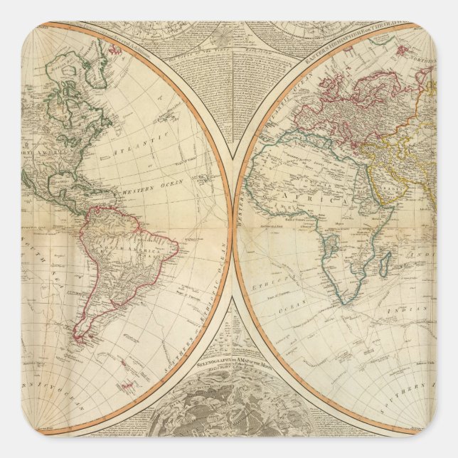 Composite World hand coloured map Square Sticker (Front)