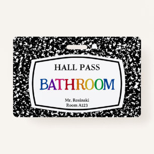 composition book bathroom hall pass for educators ID badge