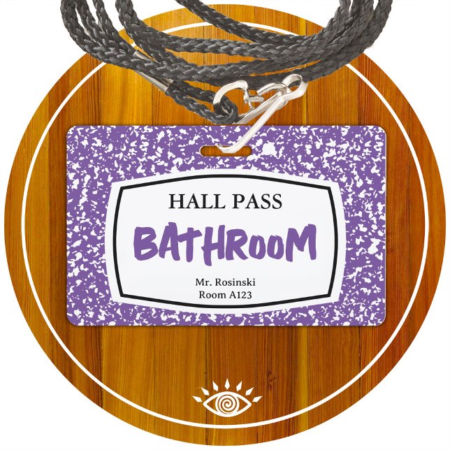 composition book bathroom hall pass for educators ID badge (Creator Uploaded)