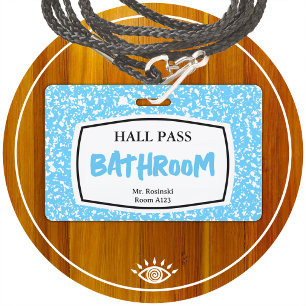 composition book bathroom hall pass for educators ID badge