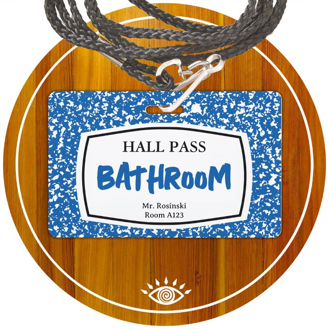 composition book bathroom hall pass for educators ID badge (Creator Uploaded)