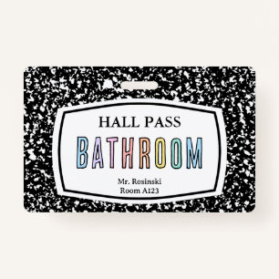 composition book bathroom hall pass lanyard ID badge