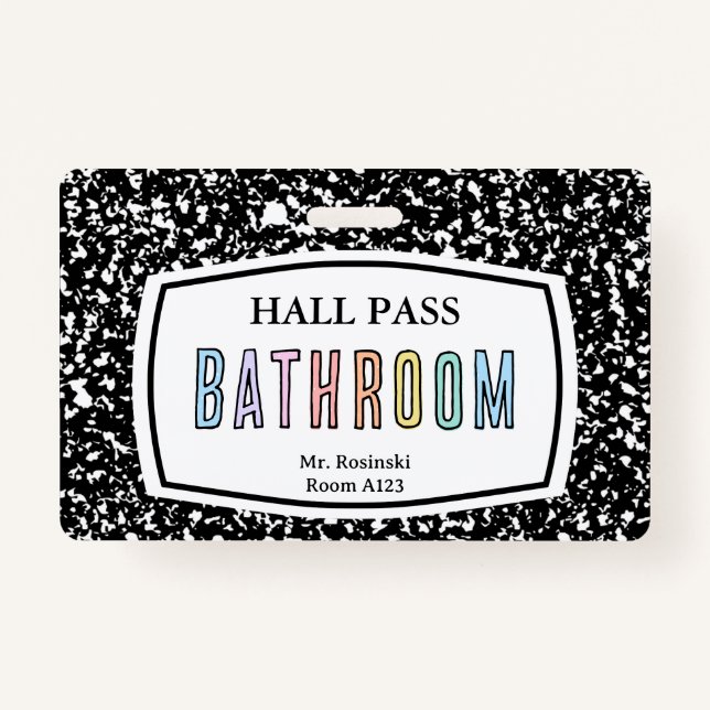composition book bathroom hall pass lanyard ID badge (Back)