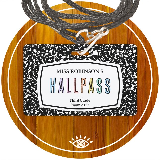 composition book classroom hall pass lanyard ID badge (Creator Uploaded)