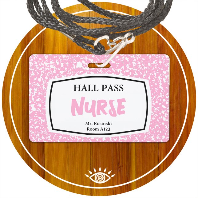 composition book nurse hall pass for educators ID badge (Creator Uploaded)