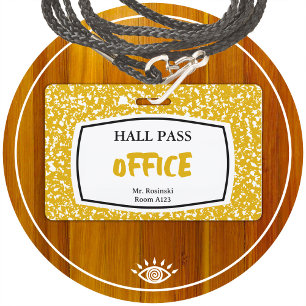 composition book office hall pass for educators ID badge