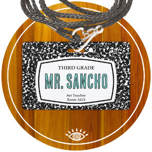 composition book teacher id badge