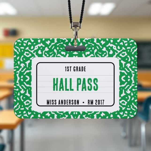 Composition Notebook Classroom Hall Pass Green ID Badge (Composition Notebook Classroom Hall Pass Green Badge
)
