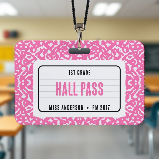 Composition Notebook Classroom Hall Pass Pink ID Badge (Composition Notebook Classroom Hall Pass Pink Badge
)
