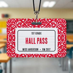 Composition Notebook Classroom Hall Pass Red ID Badge