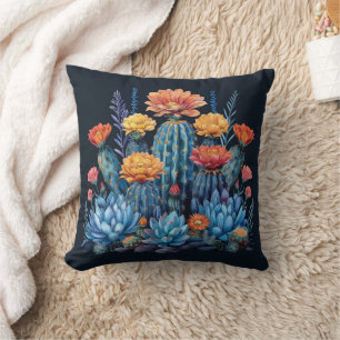 Composition of flowering cacti, succulents cushion