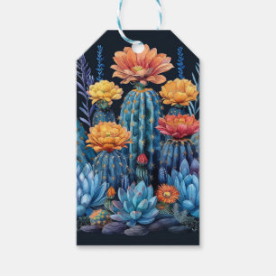 Composition of flowering cacti, succulents gift tags