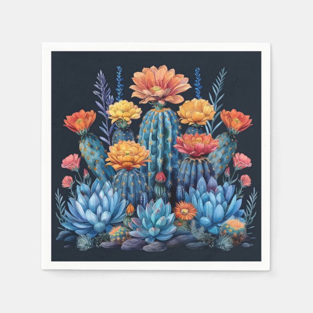 Composition of flowering cacti, succulents napkin (Front)