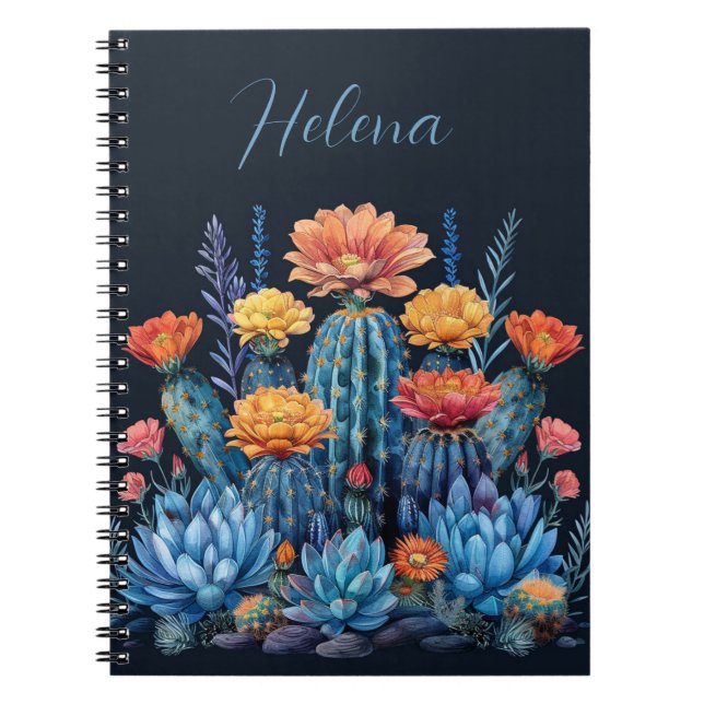 Composition of flowering cacti, succulents notebook (Front)