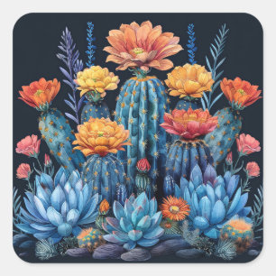 Composition of flowering cacti, succulents square sticker