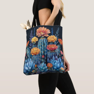 Composition of flowering cacti, succulents tote bag