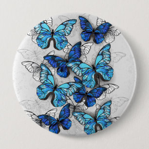 Composition of White and Blue Butterflies 10 Cm Round Badge